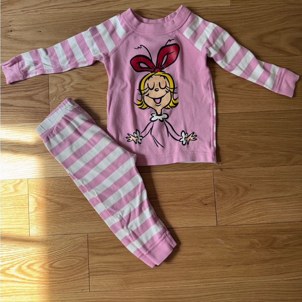 Hanna Andersson Pink & White Striped Cartoon Pajama Set